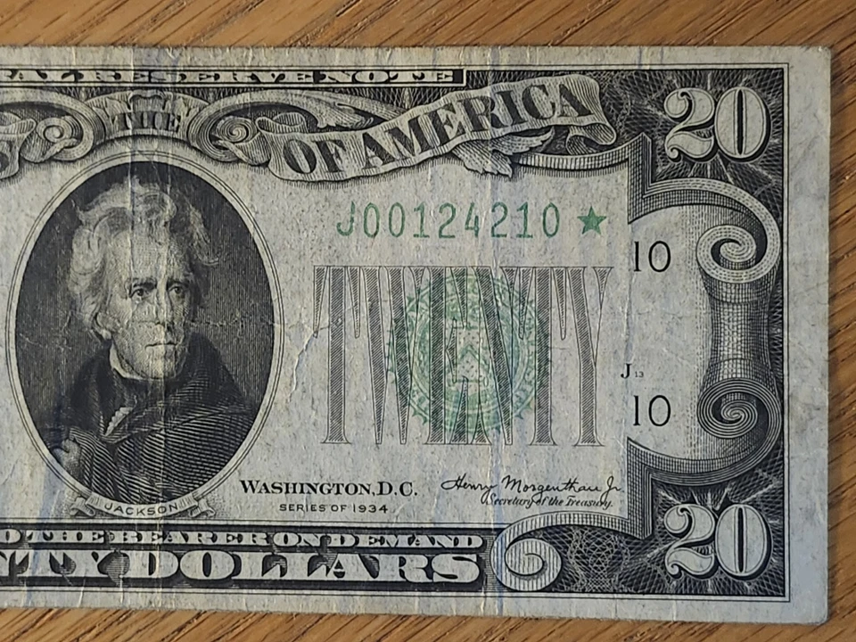 1934 $20 "STAR NOTE" KANSAS CITY DISTRICT J00124210* - Image 4 of 4