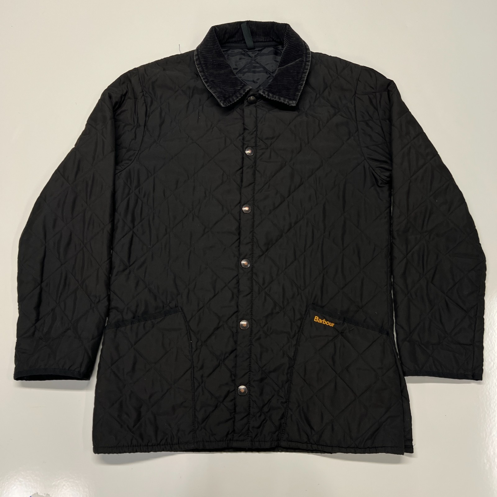 Barbour Eskdale Quilted Jacket Mens Small Black Snap Cord Collar