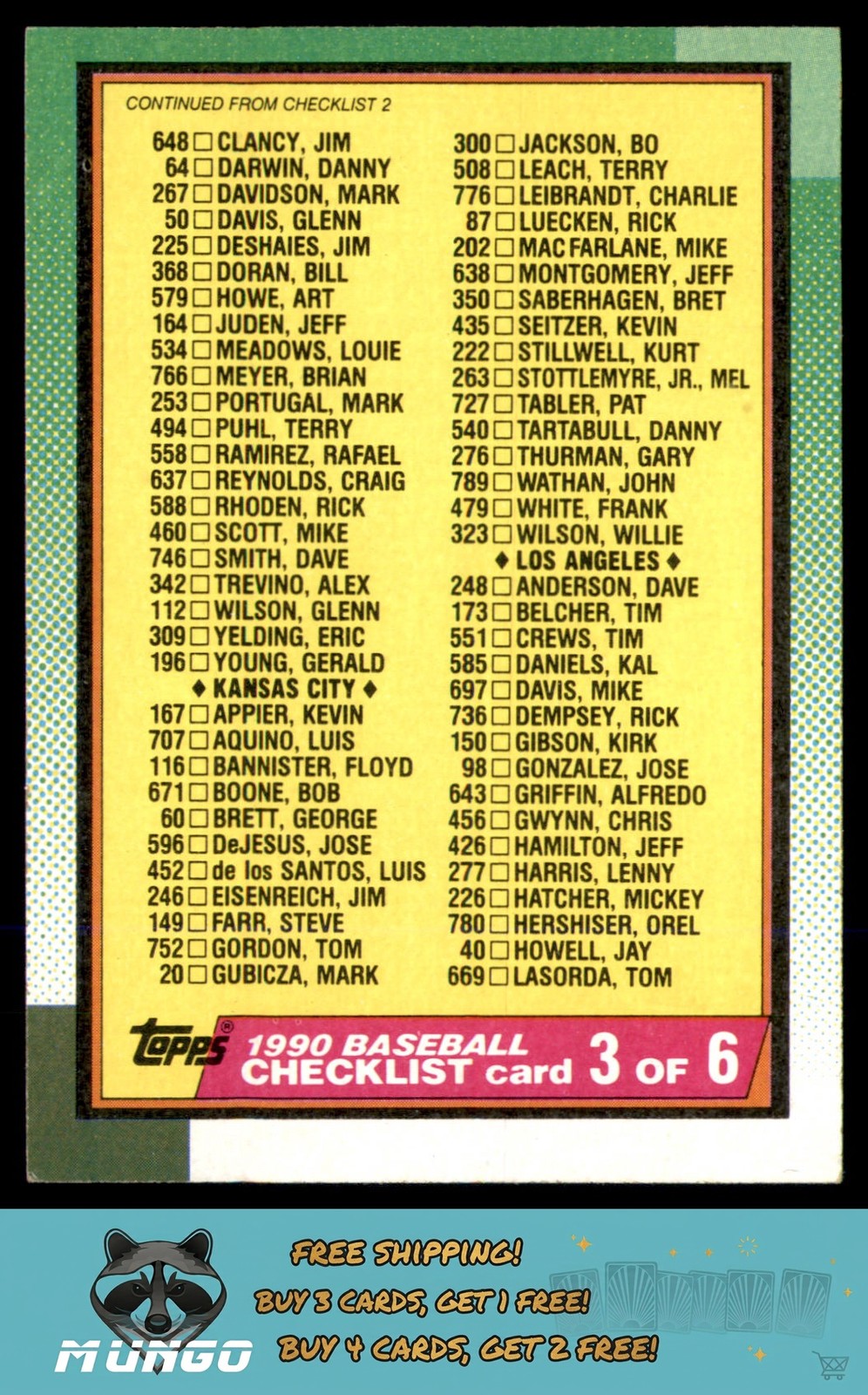 1990 O-Pee-Chee #376 Checklist 3 of 6
