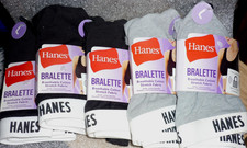 5 Hanes BRALETTE Sporty Black Bed Sleep Lounge Bra Soft Comfort Size LARGE NEW