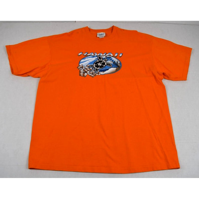 Vintage T-Shirt Rip Curl Mens M/L 90s Orange Hawaii Floral Blue Turtle Shirt