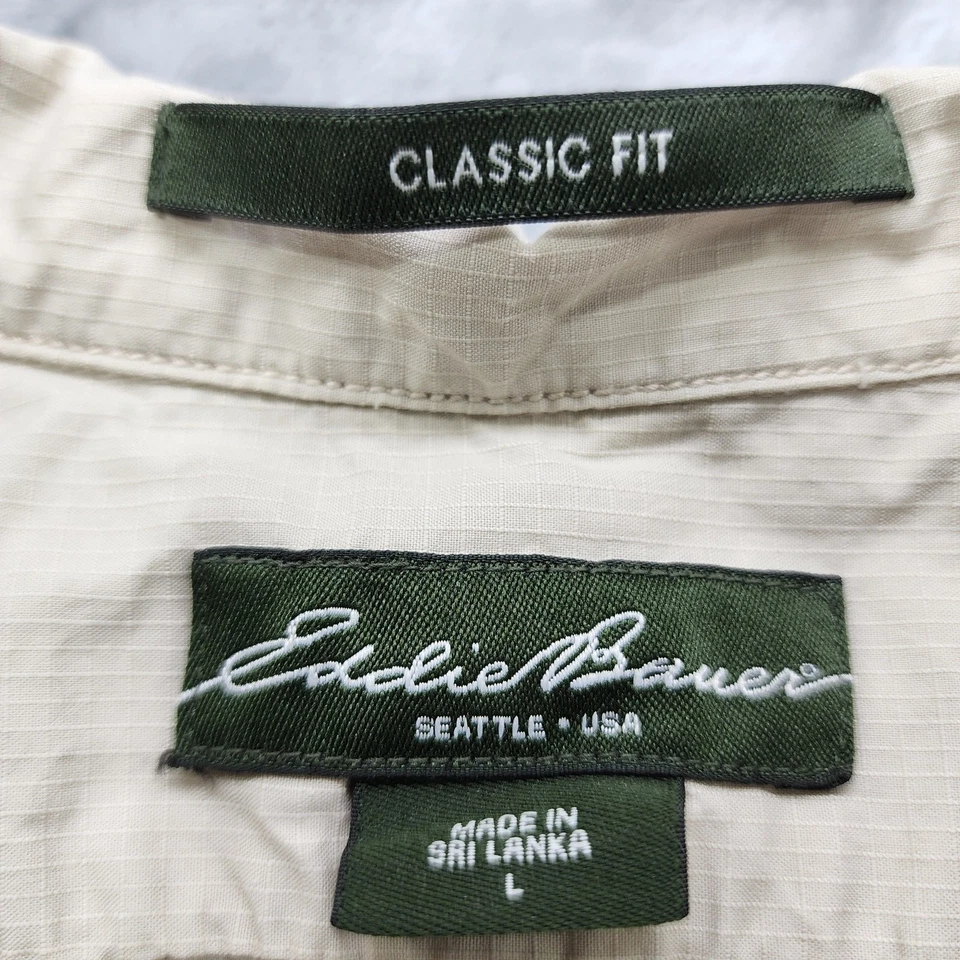 Eddie Bauer Shirt Mens L Beige Cotton Classic Fit Short Sleeve Button Down - Image 3 of 4
