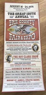 VTG ERIE COUNTY FAIR POSTER  Aug 16-24 1974 HAMBURG NY ARTHUR GODFREY Large