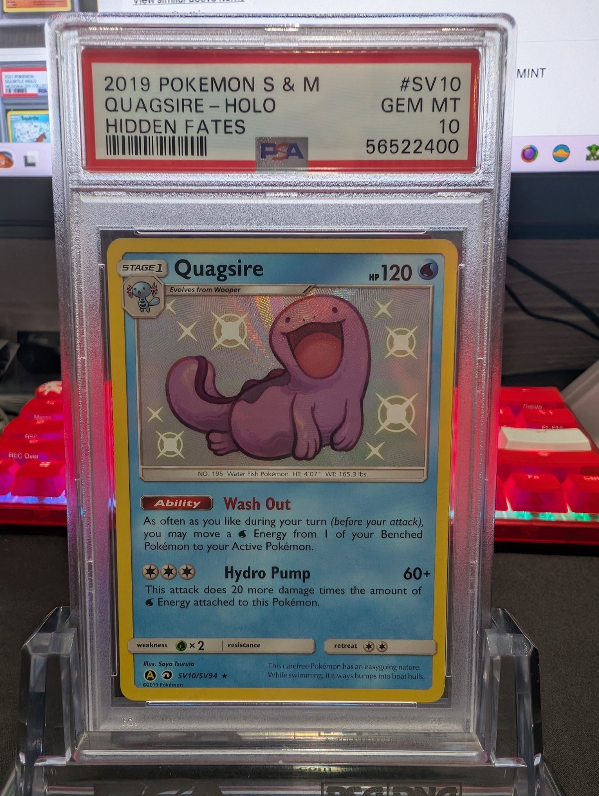 2019 POKEMON SUN & MOON HIDDEN FATES #SV10 QUAGSIRE-HOLO PSA 10