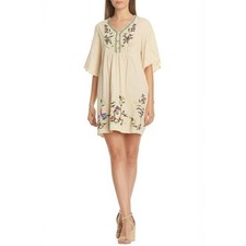NWT Futurino Womens L Beige Multi Floral Embroidered Bohemian Dress Tunic