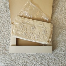 Vintage Cream Satin Hand Beaded Floral Clutch Evening Bag Ivory Wedding Bag