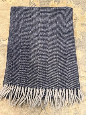 The Tartan Blanket Company Recycled Wool Blanket Navy Herringbone 57x75'' NEW