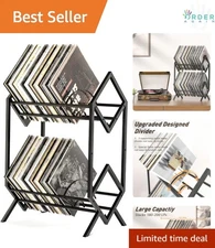 2-Tier Vinyl Record Storage Rack Shelf Organizer for Albums Books Magazines