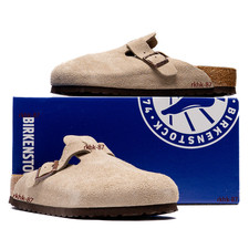 Birkenstock Boston Taupe Suede Leather Soft Footbed Clogs Casual Women's Shoes