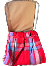 Vintage Faribo 100 Wool Fringed Throw Blanket Red/blue Plaid W/ Bag 50x58"