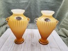Pair of 2 Vintage Studio Lavorazione Arte Murano Orange Amber  Vase w/ Sticker