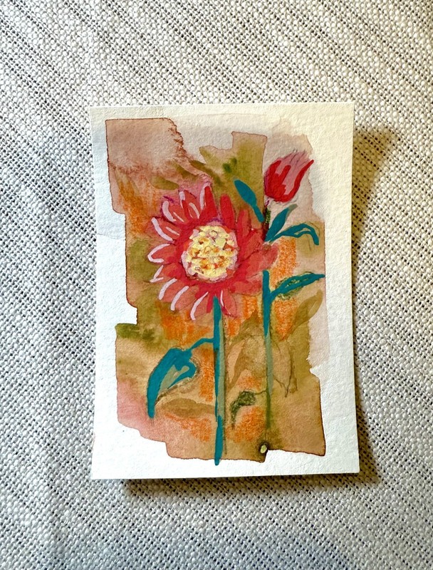 ACEO original painting flowers 2.5x3.5