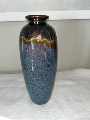 Gradient Speckled Metallic Brown To Blue-Gray Drip 12  Decorative Ceramic Vase