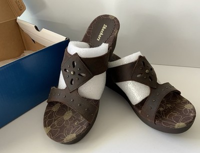 Skechers Best Girl Tres Chic Gaucho Open Toed Wedge Heel Sandal W 11 NIB Brown