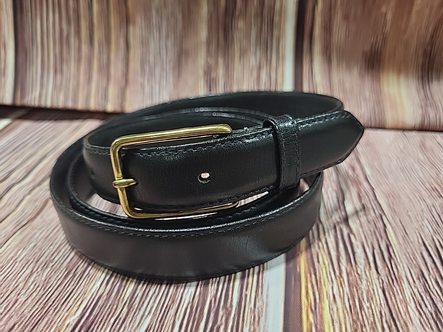 Vtg Polo Ralph Lauren RL Mens 3/4" Belt Sz 42 Black Leather Solid Brass 