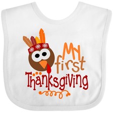 Inktastic My 1st Thanksgiving Cute Turkey With Feathers Baby Bib Boodlebug Fall