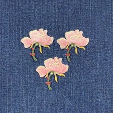 3-Pack Pink Rose Applique Patch - Embroidered Flower Garden Badge 1-3/8" Iron On