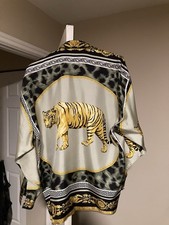 Gianni Versace V2 Tiger 100% Silk Shirt Size Large Vintage Rare Made In Spain