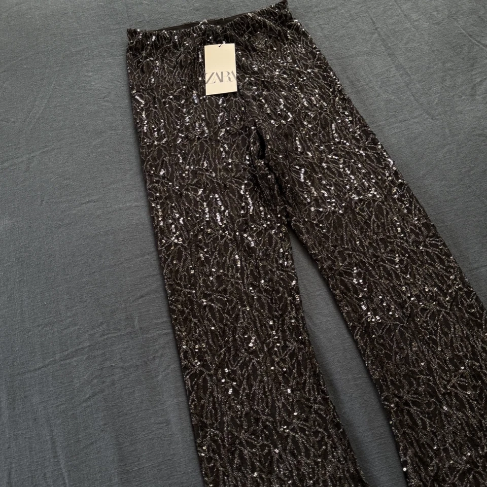 Zara Festive Pants Leggings Sequin Trousers Size XS - Image 2 of 4
