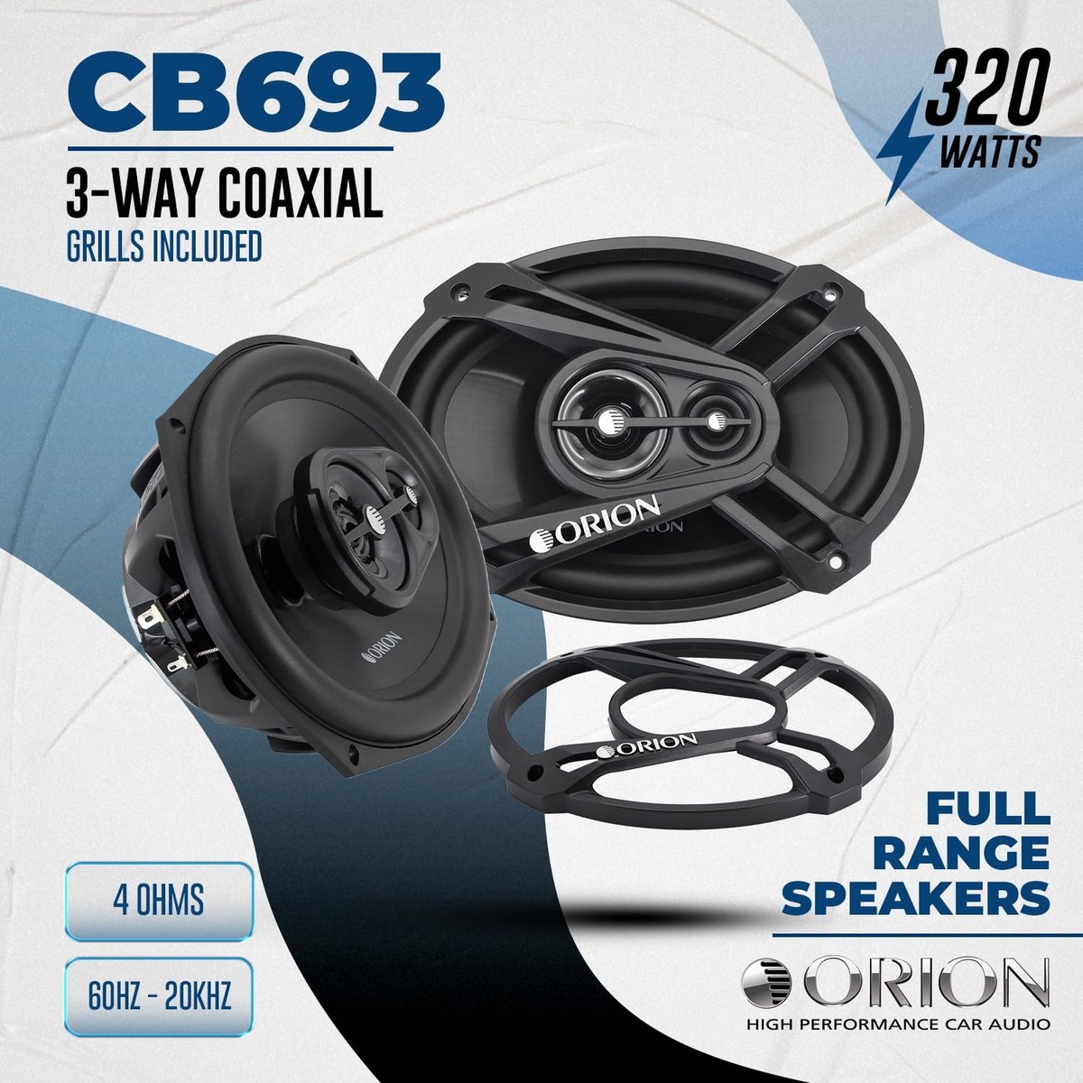ORION Cobalt Series CB693 6x9” 3-Way Coaxial Car Speakers, 320W, 4