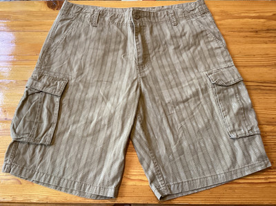 PLUGG Size 38 Cargo Shorts Men s Striped Cotton Pockets Brown