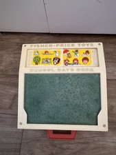 Vintage Fisher Price Toys 1972 School Days Desk w/ Stencils Chalkboard Portable