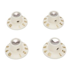 Guitar Control Knobs Retro White Color 2x Tone 2x Volume 1/4in Hat Top Metal SET