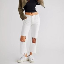Pantalones de mezclilla rasgados Free People We The Free Optic blancos talla 32 nuevos con etiquetas desgastados