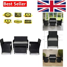 Image of Black Rattan Indoor/Outdoor Sofa Set with Stylish Glass Table – 4-Seater Comfort
