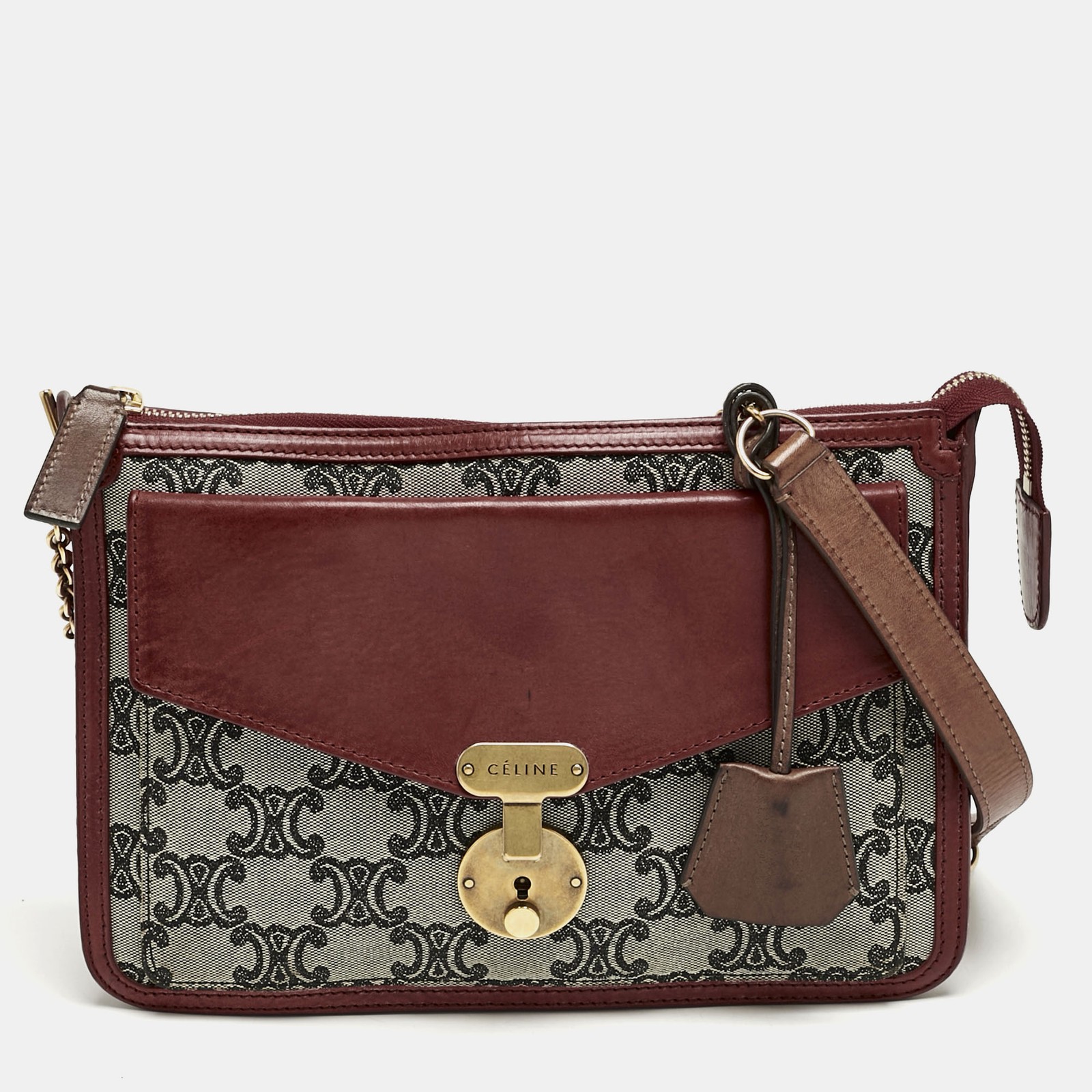 Celine Red Grey Macadam Canvas Envelope Chain Clutch Bag