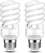 CFL Light Bulbs E26 Base, T2 Spiral 13Watt 60Watt Equivalent Soft White 2700K