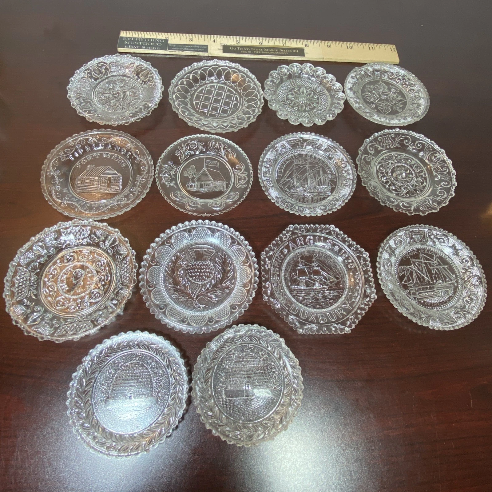 Antique & Vtg Repro Early American Pressed Sandwich Glass EAPG cup plates Lot 14
