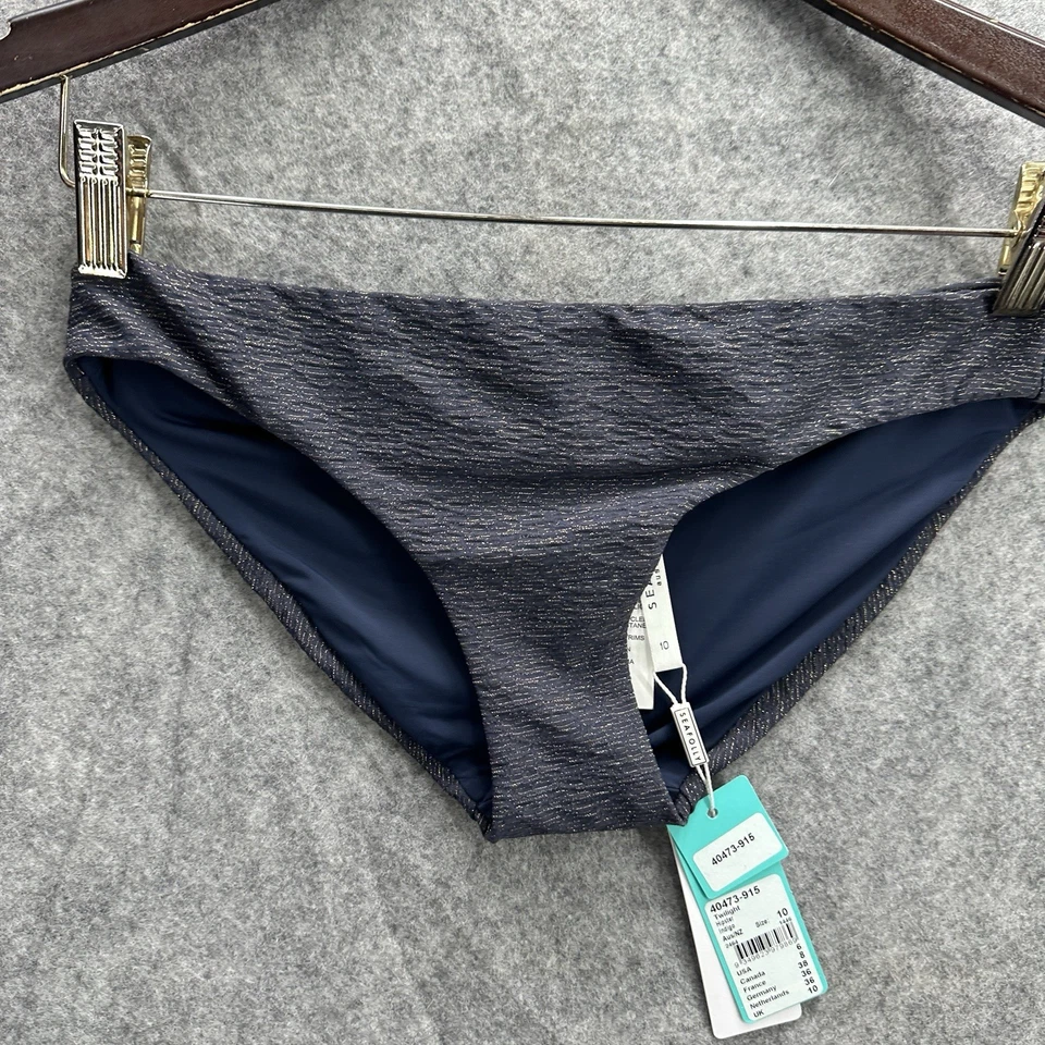 Parte inferior de bikini de natación Seafolly Twilight Hipster para mujer EE. UU. 6 AU 10 azul dorado nueva Foto 2 de 4