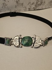 Chico's Adjustable Black Belt, Genuine Split Leather Artsy Boho Small