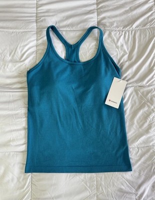 New Lululemon Ebb to Street Tank Top Size 14 Hawaiian Blue Bra B/C Rare Soldout