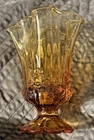 Vtg Fenton Amber Swung Glass Vase Petal Footed Rose Embossed Flower Handkerchief