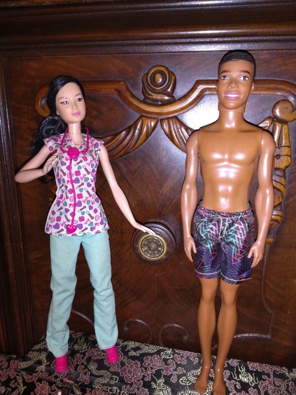 Asian Medical Care Barbie And African-American Beach Ken