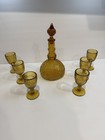 Indiana Glass Tiara Amber Pressed Glass Nine-Piece Goblet Decanter Tray Set  — photo 4