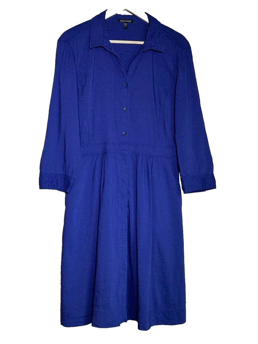 chinese dress ladies Eileen Fisher Organic Linen Band Collar Shirt Dress