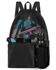 BROTOU Swim Bag Beach Backpack with Wet Pocket Mesh One Size, Black