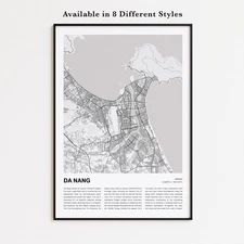 Da Nang City Map Print, Vietnam Travel Poster, Modern Map, Wall Decor Art