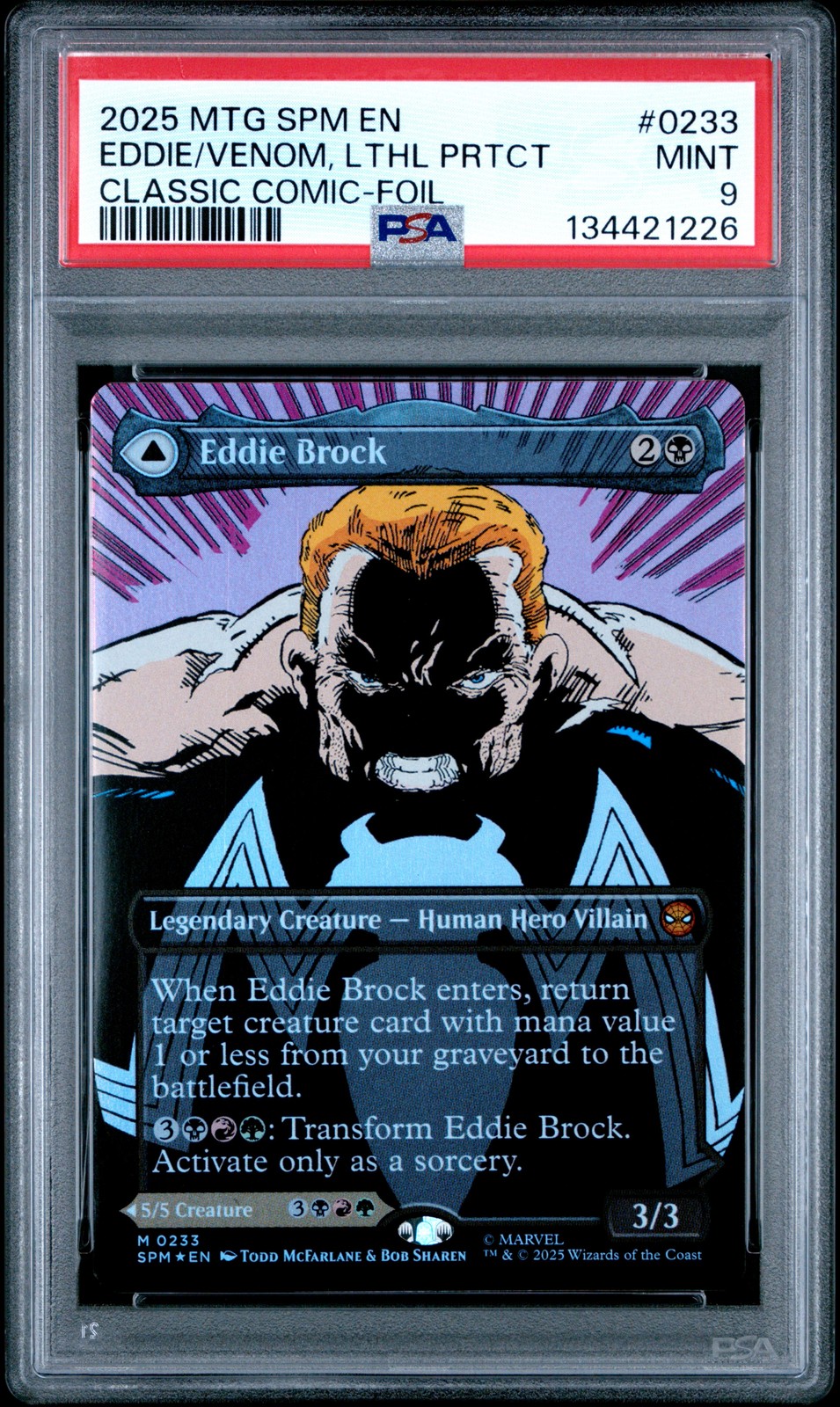 2025 MTG MARVEL'S SPIDER-MAN #0233 EDDIE BROCK/VENOM, LETHAL PROTECTOR PSA 9