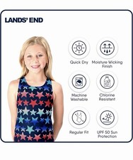 Lands' End Girls 10S/12S Chlorine Resistant One Piece UPF 50 Swimsuit Stars Lrg