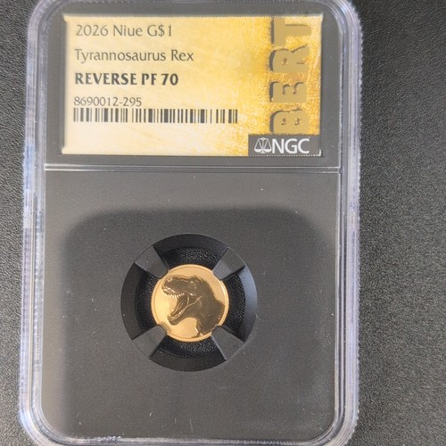 2026 Niue G$1 Tyrannosaurus Rex Reverse PF 70 22k Gold Coin