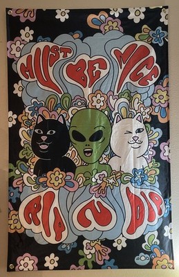 RIPNDIP  Must Be Nice   WALL BANNER - 30 x 48  Cat Flower 