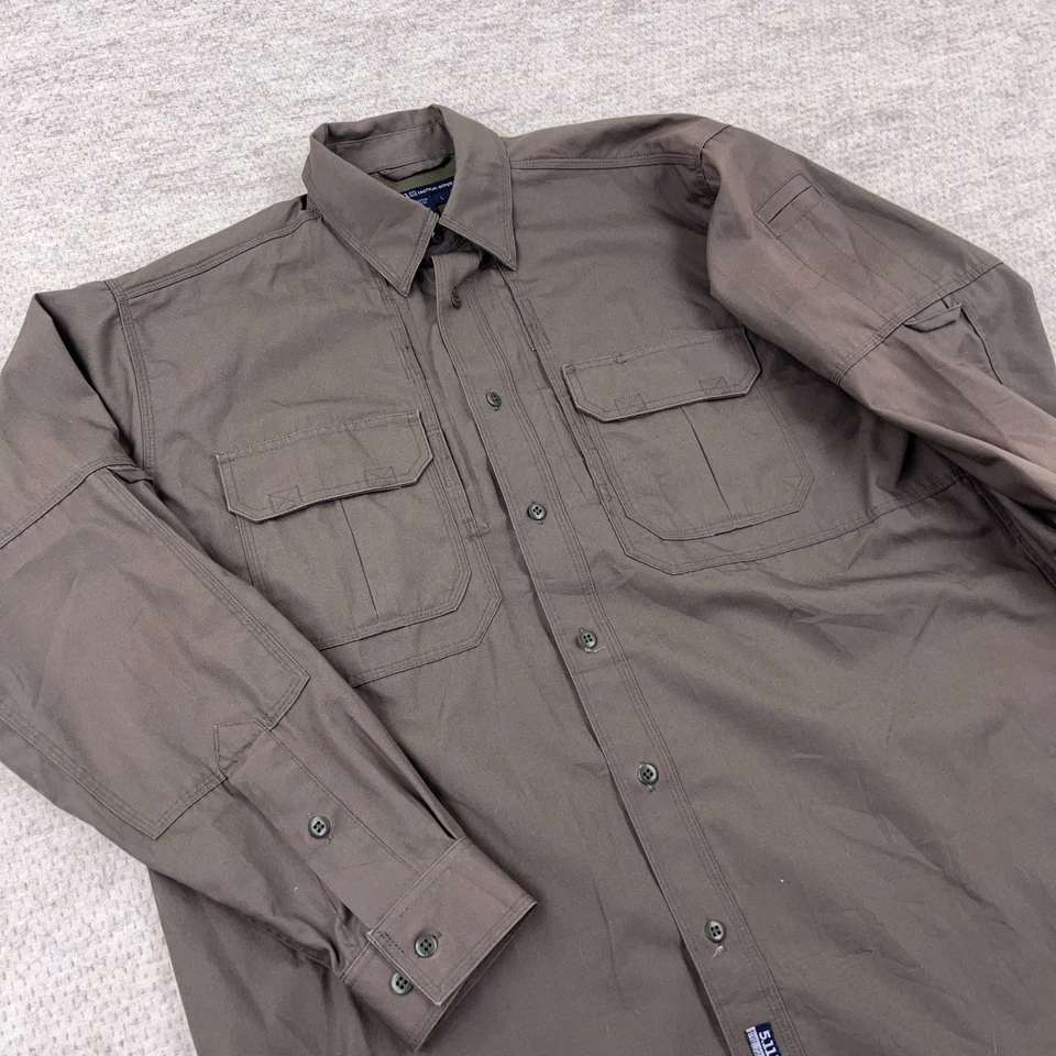 5.11 Tactical Shirt Men Large Green Twill Button Up Conceal Faded Discolored - Image 2 of 4