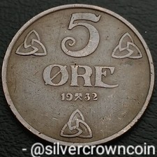 Norway 🇳🇴 5 Ore 1932. KM#368. Bronze Five Cents Pence coin. King Haakon VII. 