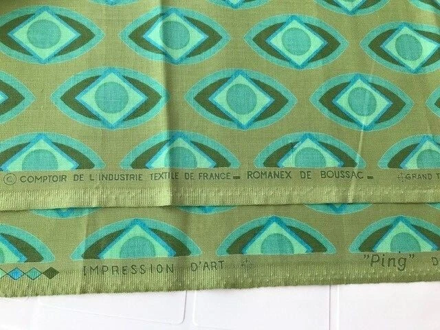 TISSU ROMANEX DE BOUSSAC "PING" 122x62cm TISSU AMEUBLEMENT VINTAGE ANNEES 60/70 - Photo 3/4