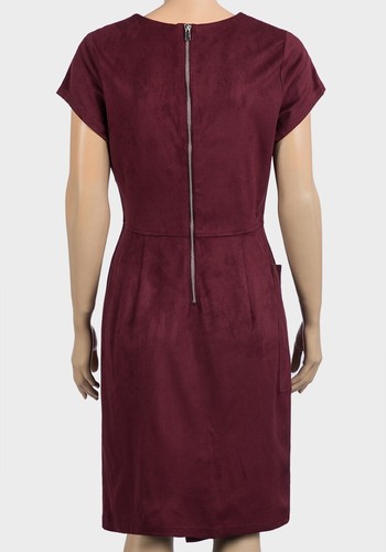 Next Asymmetric Dress Ladies Red Wine Burgundy Suedette Womens Pocket Zip - Picture 3 of 7
