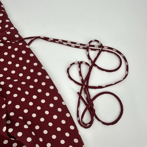 Barneys New York Wrap Dress Women M Burgundy Red Polka Dot Sleeveless Midi SNAGS - Picture 13 of 13